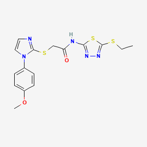 molecular formula C16H17N5O2S3 B2444960 N-[5-(ethylsulfanyl)-1,3,4-thiadiazol-2-yl]-2-{[1-(4-methoxyphenyl)-1H-imidazol-2-yl]sulfanyl}acetamide CAS No. 688335-80-0