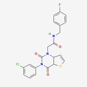 molecular formula C21H15ClFN3O3S B2444976 2-[3-(3-chlorophenyl)-2,4-dioxo-1H,2H,3H,4H-thieno[3,2-d]pyrimidin-1-yl]-N-[(4-fluorophenyl)methyl]acetamide CAS No. 1261015-13-7