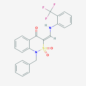 molecular formula C23H17F3N2O3S B2444979 (E)-1-benzyl-3-(((2-(trifluoromethyl)phenyl)amino)methylene)-1H-benzo[c][1,2]thiazin-4(3H)-one 2,2-dioxide CAS No. 893314-07-3