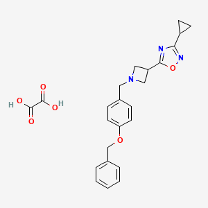 molecular formula C24H25N3O6 B2444981 5-(1-(4-(Benzyloxy)benzyl)azetidin-3-yl)-3-cyclopropyl-1,2,4-oxadiazole oxalate CAS No. 1428362-23-5