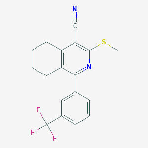 molecular formula C18H15F3N2S B2444984 3-(Methylsulfanyl)-1-[3-(trifluoromethyl)phenyl]-5,6,7,8-tetrahydro-4-isoquinolinecarbonitrile CAS No. 607697-02-9