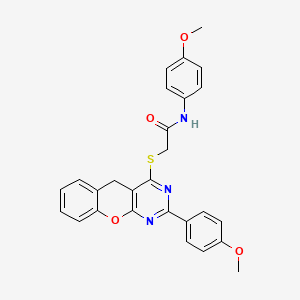 molecular formula C27H23N3O4S B2444989 N-(4-Methoxyphenyl)-2-{[2-(4-methoxyphenyl)-5H-chromeno[2,3-D]pyrimidin-4-YL]sulfanyl}acetamide CAS No. 866344-30-1
