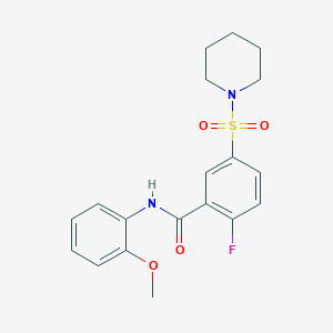 molecular formula C19H21FN2O4S B2444996 2-fluoro-N-(2-methoxyphenyl)-5-(piperidin-1-ylsulfonyl)benzamide CAS No. 451482-18-1