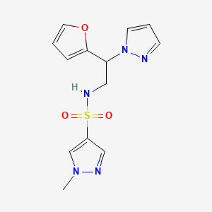 molecular formula C13H15N5O3S B2444997 N-(2-(furan-2-yl)-2-(1H-pyrazol-1-yl)ethyl)-1-methyl-1H-pyrazole-4-sulfonamide CAS No. 2034567-50-3