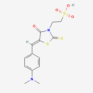 molecular formula C14H16N2O4S3 B2444999 (Z)-2-(5-(4-(dimethylamino)benzylidene)-4-oxo-2-thioxothiazolidin-3-yl)ethanesulfonic acid CAS No. 853903-64-7