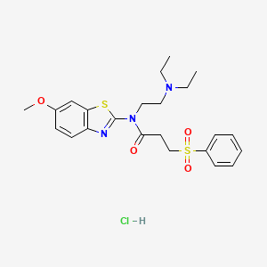molecular formula C23H30ClN3O4S2 B2445004 N-(2-(diethylamino)ethyl)-N-(6-methoxybenzo[d]thiazol-2-yl)-3-(phenylsulfonyl)propanamide hydrochloride CAS No. 1215522-09-0