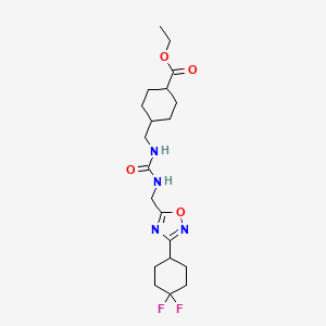molecular formula C20H30F2N4O4 B2445032 Ethyl 4-((3-((3-(4,4-difluorocyclohexyl)-1,2,4-oxadiazol-5-yl)methyl)ureido)methyl)cyclohexanecarboxylate CAS No. 2034519-24-7