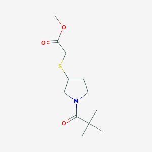 molecular formula C12H21NO3S B2445052 Methyl 2-((1-pivaloylpyrrolidin-3-yl)thio)acetate CAS No. 2034355-52-5