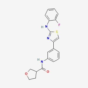 molecular formula C20H18FN3O2S B2445071 N-(3-(2-((2-fluorophenyl)amino)thiazol-4-yl)phenyl)tetrahydrofuran-3-carboxamide CAS No. 1797366-84-7