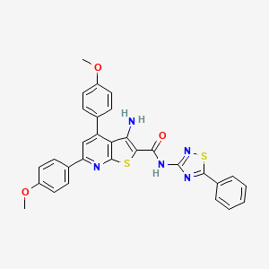 molecular formula C30H23N5O3S2 B2445073 3-amino-4,6-bis(4-methoxyphenyl)-N-(5-phenyl-1,2,4-thiadiazol-3-yl)thieno[2,3-b]pyridine-2-carboxamide CAS No. 690960-96-4