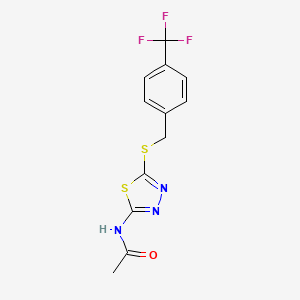 molecular formula C12H10F3N3OS2 B2445089 N-(5-((4-(trifluoromethyl)benzyl)thio)-1,3,4-thiadiazol-2-yl)acetamide CAS No. 392301-10-9