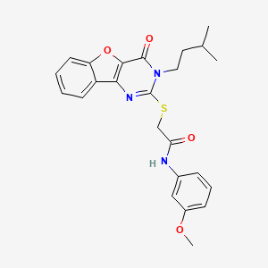 molecular formula C24H25N3O4S B2445149 N-(3-methoxyphenyl)-2-{[3-(3-methylbutyl)-4-oxo-3,4-dihydro[1]benzofuro[3,2-d]pyrimidin-2-yl]sulfanyl}acetamide CAS No. 899755-27-2