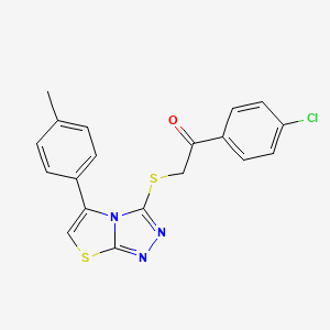 molecular formula C19H14ClN3OS2 B2445168 1-(4-Chlorophenyl)-2-((5-(p-tolyl)thiazolo[2,3-c][1,2,4]triazol-3-yl)thio)ethanone CAS No. 690645-38-6