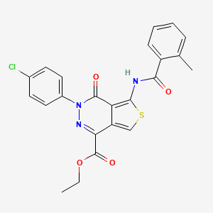 B2445266 Ethyl 3-(4-chlorophenyl)-5-[(2-methylbenzoyl)amino]-4-oxothieno[3,4-d]pyridazine-1-carboxylate CAS No. 851950-21-5