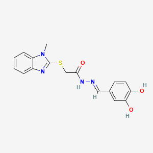 molecular formula C17H16N4O3S B2445284 N'-[(E)-(3,4-dihydroxyphenyl)methylidene]-2-[(1-methyl-1H-benzimidazol-2-yl)sulfanyl]acetohydrazide CAS No. 315221-81-9