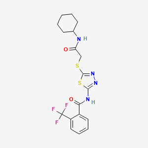 molecular formula C18H19F3N4O2S2 B2445291 N-(5-((2-(cyclohexylamino)-2-oxoethyl)thio)-1,3,4-thiadiazol-2-yl)-2-(trifluoromethyl)benzamide CAS No. 896029-36-0
