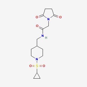 molecular formula C15H23N3O5S B2445298 N-((1-(cyclopropylsulfonyl)piperidin-4-yl)methyl)-2-(2,5-dioxopyrrolidin-1-yl)acetamide CAS No. 1234942-84-7