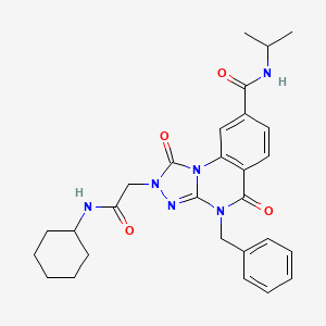 molecular formula C28H32N6O4 B2445420 4-benzyl-2-(2-(cyclohexylamino)-2-oxoethyl)-N-isopropyl-1,5-dioxo-1,2,4,5-tetrahydro-[1,2,4]triazolo[4,3-a]quinazoline-8-carboxamide CAS No. 1242996-31-1