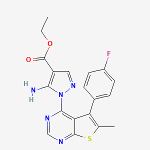 molecular formula C19H16FN5O2S B2445443 ethyl 5-amino-1-[5-(4-fluorophenyl)-6-methylthieno[2,3-d]pyrimidin-4-yl]-1H-pyrazole-4-carboxylate CAS No. 1003967-20-1