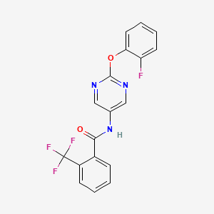 molecular formula C18H11F4N3O2 B2445500 N-(2-(2-fluorophenoxy)pyrimidin-5-yl)-2-(trifluoromethyl)benzamide CAS No. 1396810-05-1