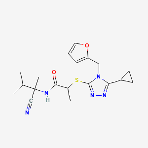 molecular formula C19H25N5O2S B2445505 N-(2-Cyano-3-methylbutan-2-yl)-2-[[5-cyclopropyl-4-(furan-2-ylmethyl)-1,2,4-triazol-3-yl]sulfanyl]propanamide CAS No. 1203197-85-6
