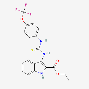 molecular formula C19H16F3N3O3S B2445531 ethyl 3-(3-(4-(trifluoromethoxy)phenyl)thioureido)-1H-indole-2-carboxylate CAS No. 686736-68-5