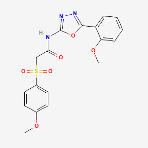 molecular formula C18H17N3O6S B2445574 N-(5-(2-methoxyphenyl)-1,3,4-oxadiazol-2-yl)-2-((4-methoxyphenyl)sulfonyl)acetamide CAS No. 941988-74-5
