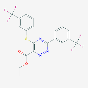 molecular formula C20H13F6N3O2S B2445581 Ethyl 3-[3-(trifluoromethyl)phenyl]-5-{[3-(trifluoromethyl)phenyl]sulfanyl}-1,2,4-triazine-6-carboxylate CAS No. 338956-94-8