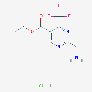 molecular formula C9H11ClF3N3O2 B2445618 Ethyl2-(aminomethyl)-4-(trifluoromethyl)pyrimidine-5-carboxylatehydrochloride CAS No. 2344677-56-9