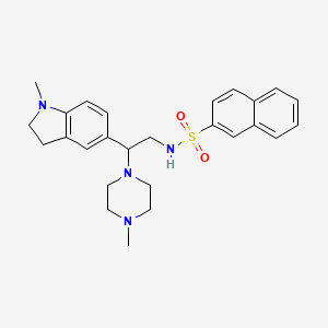 molecular formula C26H32N4O2S B2445645 N-(2-(1-methylindolin-5-yl)-2-(4-methylpiperazin-1-yl)ethyl)naphthalene-2-sulfonamide CAS No. 946266-84-8
