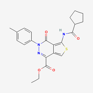 molecular formula C22H23N3O4S B2445702 Ethyl 5-(cyclopentanecarboxamido)-4-oxo-3-(p-tolyl)-3,4-dihydrothieno[3,4-d]pyridazine-1-carboxylate CAS No. 851947-89-2