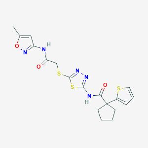 N-(5-((2-((5-methylisoxazol-3-yl)amino)-2-oxoethyl)thio)-1,3,4-thiadiazol-2-yl)-1-(thiophen-2-yl)cyclopentanecarboxamide
