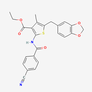 Ethyl 5-(benzo[d][1,3]dioxol-5-ylmethyl)-2-(4-cyanobenzamido)-4-methylthiophene-3-carboxylate