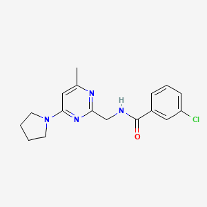 B2445967 3-chloro-N-((4-methyl-6-(pyrrolidin-1-yl)pyrimidin-2-yl)methyl)benzamide CAS No. 1797291-64-5