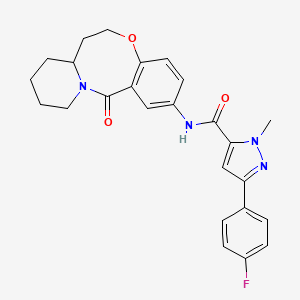 molecular formula C25H25FN4O3 B2446015 3-(4-氟苯基)-1-甲基-N-{2-氧代-9-氧杂-1-氮杂三环[10.4.0.0^{3,8}]十六烯-5-基}-1H-吡唑-5-甲酰胺 CAS No. 1396783-32-6