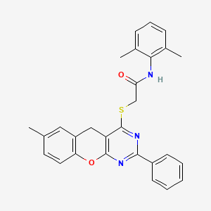 molecular formula C28H25N3O2S B2446037 N-(2,6-Dimethylphenyl)-2-({7-methyl-2-phenyl-5H-chromeno[2,3-D]pyrimidin-4-YL}sulfanyl)acetamide CAS No. 872208-74-7