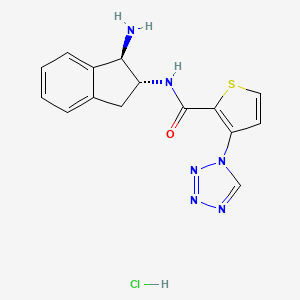 molecular formula C15H15ClN6OS B2446046 N-[(1R,2R)-1-Amino-2,3-dihydro-1H-inden-2-yl]-3-(tetrazol-1-yl)thiophene-2-carboxamide;hydrochloride CAS No. 2416218-22-7