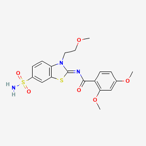 molecular formula C19H21N3O6S2 B2446085 2,4-dimethoxy-N-[(2Z)-3-(2-methoxyethyl)-6-sulfamoyl-2,3-dihydro-1,3-benzothiazol-2-ylidene]benzamide CAS No. 865159-75-7