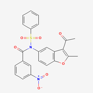 molecular formula C24H18N2O7S B2446107 N-(3-acetyl-2-methyl-1-benzofuran-5-yl)-N-(benzenesulfonyl)-3-nitrobenzamide CAS No. 420841-80-1