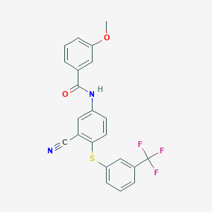 molecular formula C22H15F3N2O2S B2446298 N-(3-cyano-4-{[3-(trifluoromethyl)phenyl]sulfanyl}phenyl)-3-methoxybenzenecarboxamide CAS No. 477866-69-6