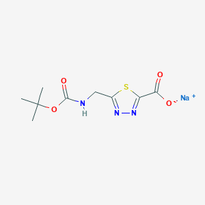 molecular formula C9H12N3NaO4S B2446352 Sodium;5-[[(2-methylpropan-2-yl)oxycarbonylamino]methyl]-1,3,4-thiadiazole-2-carboxylate CAS No. 2411252-69-0