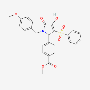 molecular formula C26H23NO7S B2446367 methyl 4-[3-(benzenesulfonyl)-4-hydroxy-1-[(4-methoxyphenyl)methyl]-5-oxo-2,5-dihydro-1H-pyrrol-2-yl]benzoate CAS No. 1358684-25-9