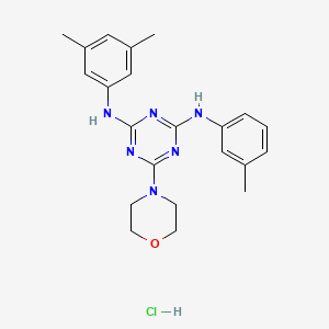 molecular formula C22H27ClN6O B2446377 N2-(3,5-dimethylphenyl)-6-morpholino-N4-(m-tolyl)-1,3,5-triazine-2,4-diamine hydrochloride CAS No. 1179396-03-2
