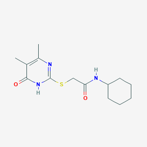 molecular formula C14H21N3O2S B2446387 N-Cyclohexyl-2-(5,6-dimethyl-4-oxo-1,4-dihydro-pyrimidin-2-ylsulfanyl)-acetamide CAS No. 696602-37-6