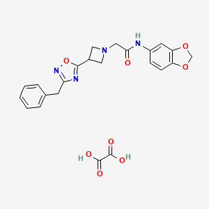 molecular formula C23H22N4O8 B2446412 N-(benzo[d][1,3]dioxol-5-yl)-2-(3-(3-benzyl-1,2,4-oxadiazol-5-yl)azetidin-1-yl)acetamide oxalate CAS No. 1396851-13-0