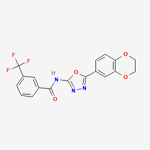 molecular formula C18H12F3N3O4 B2446415 N-[5-(2,3-dihydro-1,4-benzodioxin-6-yl)-1,3,4-oxadiazol-2-yl]-3-(trifluoromethyl)benzamide CAS No. 851094-55-8
