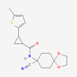molecular formula C18H22N2O3S B2446485 N-{8-cyano-1,4-dioxaspiro[4.5]decan-8-yl}-2-(5-methylthiophen-2-yl)cyclopropane-1-carboxamide CAS No. 1808317-98-7