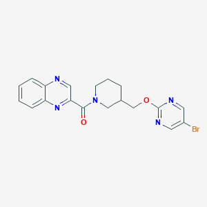 molecular formula C19H18BrN5O2 B2446490 2-(3-{[(5-Bromopyrimidin-2-yl)oxy]methyl}piperidine-1-carbonyl)quinoxaline CAS No. 2380063-69-2