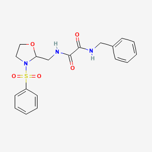 molecular formula C19H21N3O5S B2446555 N1-benzyl-N2-((3-(phenylsulfonyl)oxazolidin-2-yl)methyl)oxalamide CAS No. 868981-53-7