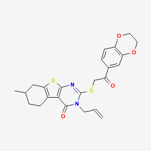 2-[2-(2,3-Dihydro-1,4-benzodioxin-6-yl)-2-oxoethyl]sulfanyl-7-methyl-3-prop-2-enyl-5,6,7,8-tetrahydro-[1]benzothiolo[2,3-d]pyrimidin-4-one